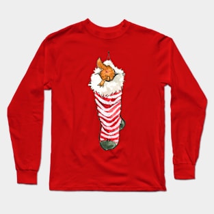 Christmas kitten bum in a sock Long Sleeve T-Shirt